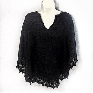 Black Linen Batwing Poncho Top Made in Italy Sz S/M